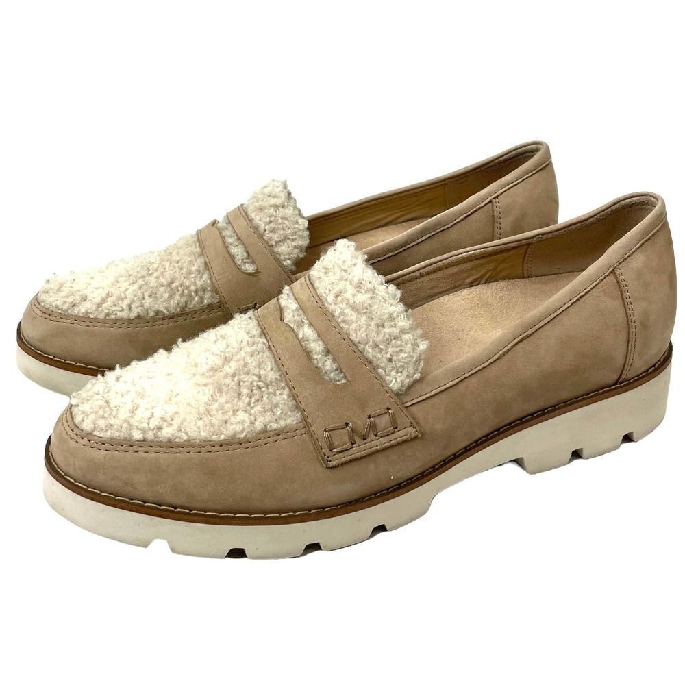 Vionic Cheryl‎ sherpa suede Loafers Sz 8.5 neutral beige
